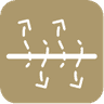 Symbol for breathability with lines and arrows depicting air circulation.