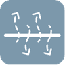 Symbol für Atmungsaktivität mit Linien und Pfeilen auf blauem Hintergrund.