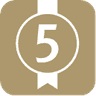 Symbol of a gold medal with the number five in the center on a dark background.
