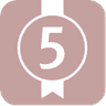 Symbol eines Medaillons mit der Zahl 5 auf rosafarbenem Hintergrund.