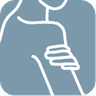 Symbolhafte Darstellung einer Person, die sich an den Arm fasst, auf blauem Hintergrund.