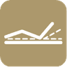 Symbol for the adaptability of a bed featuring a curved line and a dashed line.