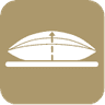 Icon of a pillow with adjustable bending and height on a base.