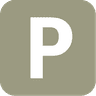 Symbol für einen Parkplatz mit dem Buchstaben "P" auf einem grauen Hintergrund.