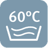 Symbol für Waschbarkeit bei 60°C, dargestellt in einem blauen, runden Design.