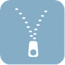 Icon eines Reißverschlusses auf blauem Hintergrund.