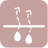 Symbol für Feuchtigkeitsmanagement mit Tropfen und Linien in rosa Hintergrund.
