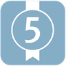 Symbol with the number five in white on a blue background, surrounded by a rounded frame.