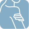 Symbol of a person gently holding their arm, on a blue background.