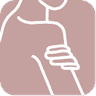 Symbol einer Person, die sich sanft am Arm berührt, auf rosafarbenem Hintergrund.