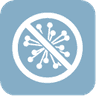 Symbol for hygiene with a crossed-out germ on a blue background.