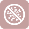 Symbol mit durchgestrichenem Virus, das Hygiene und Schutz vor Keimen darstellt.