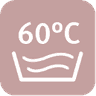 Symbol für Waschbarkeit bei 60°C in einem rosa Quadrat.