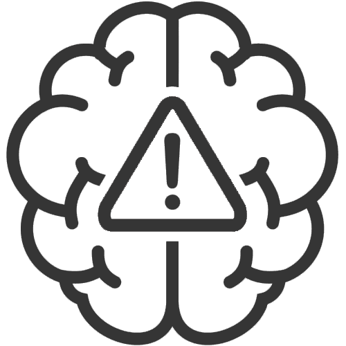 Symbol eines Gehirns mit einem Ausrufezeichen in einem Warn-Dreieck.