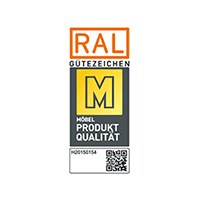 RAL Gütezeichen M für Möbelproduktqualität mit QR-Code und Beschreibung.